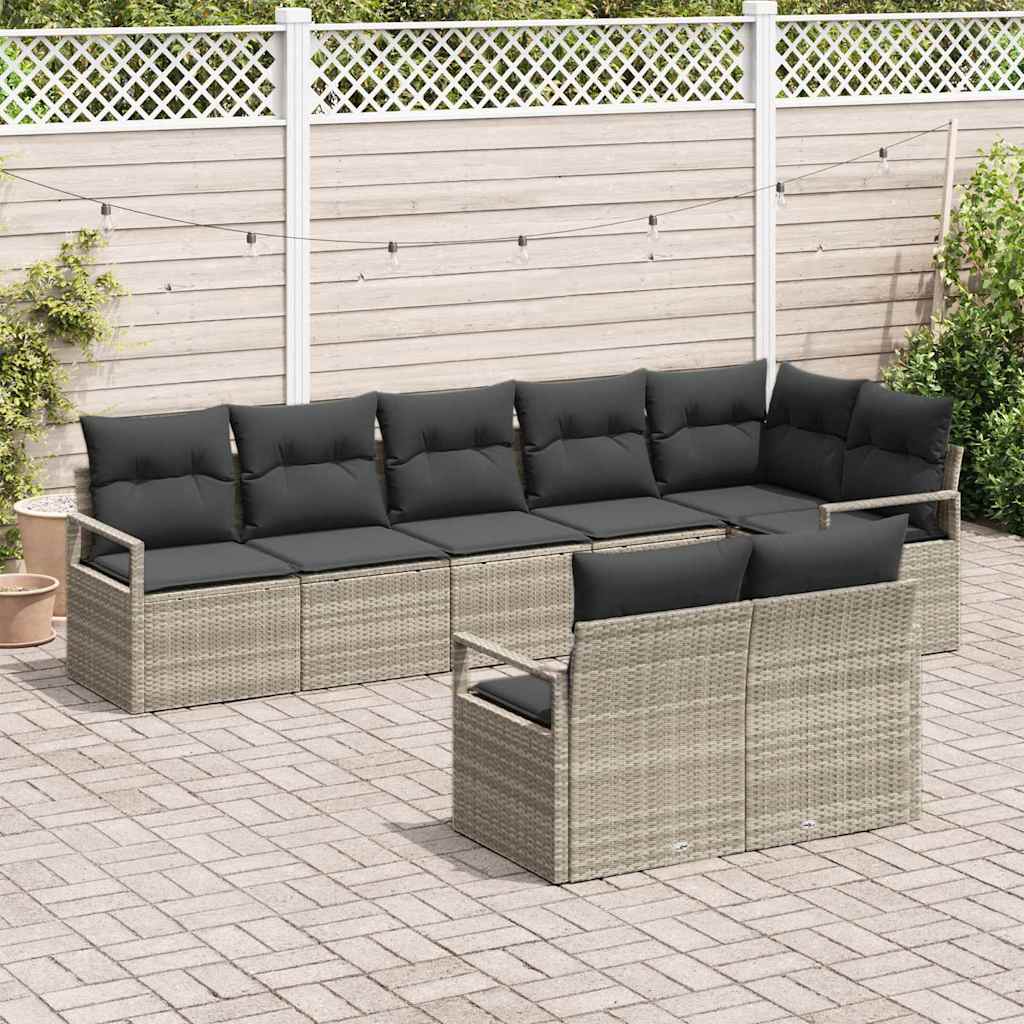 vidaXL 8-delige tuinsofa set met kussens in lichtgrijs poly rattan