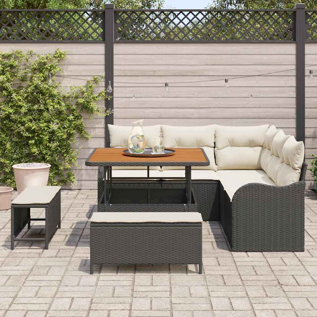 vidaXL 8-delige tuinsofa set met kussens in zwart poly rattan en acacia