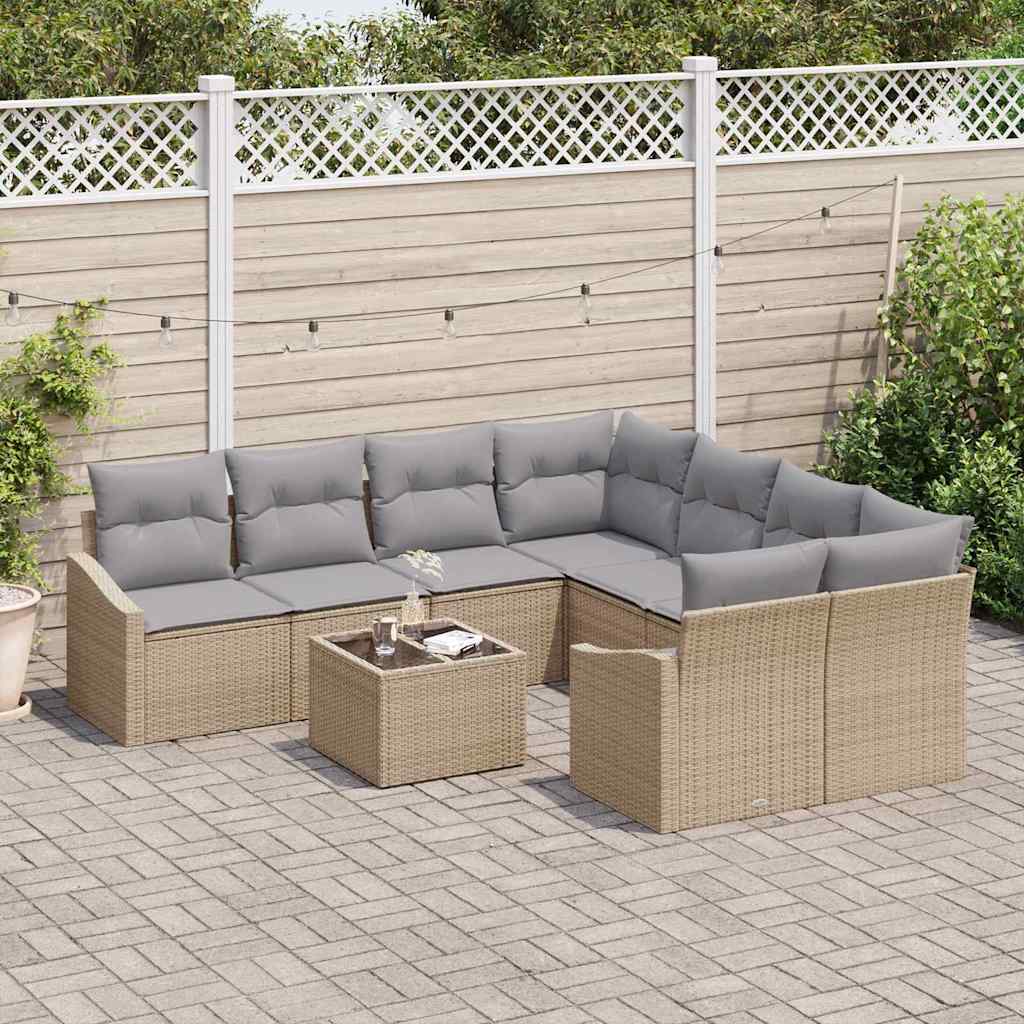 vidaXL 9-delige Tuinset met kussens poly rattan beige
