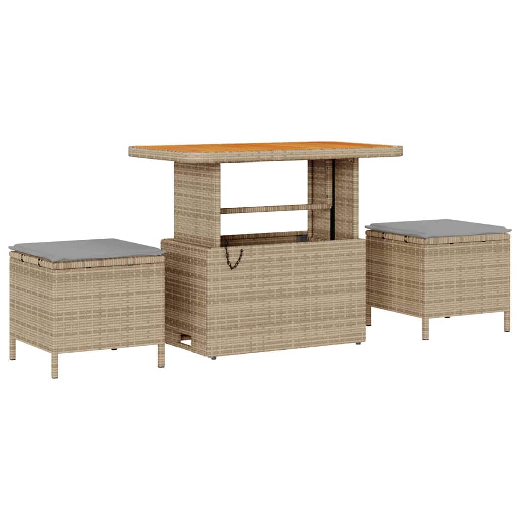 vidaXL 9-delige tuinset met kussens - Beige Poly Rattan Acacia