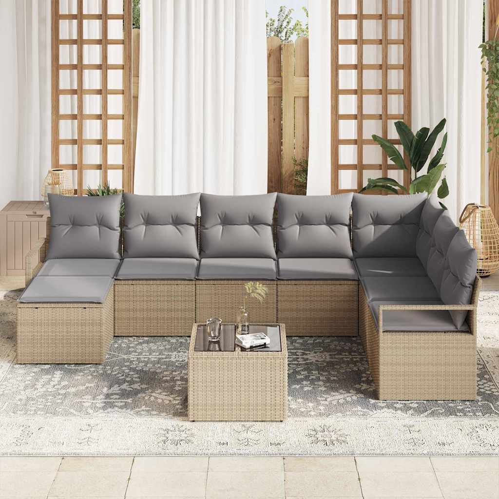 vidaXL 9-delige tuinset met kussens in zwart poly rattan