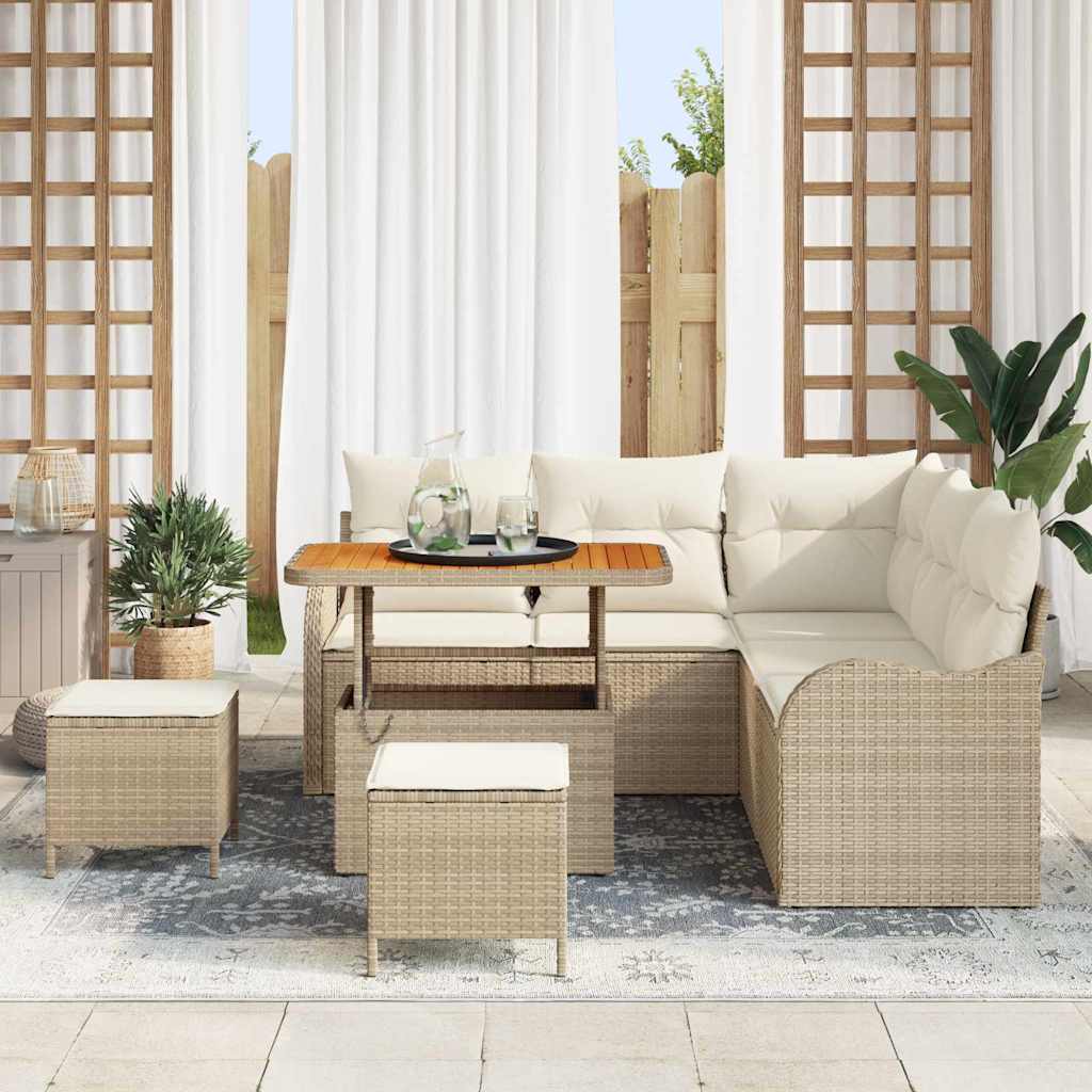 vidaXL 8-delige tuinset met kussens Beige Poly Rattan Acacia