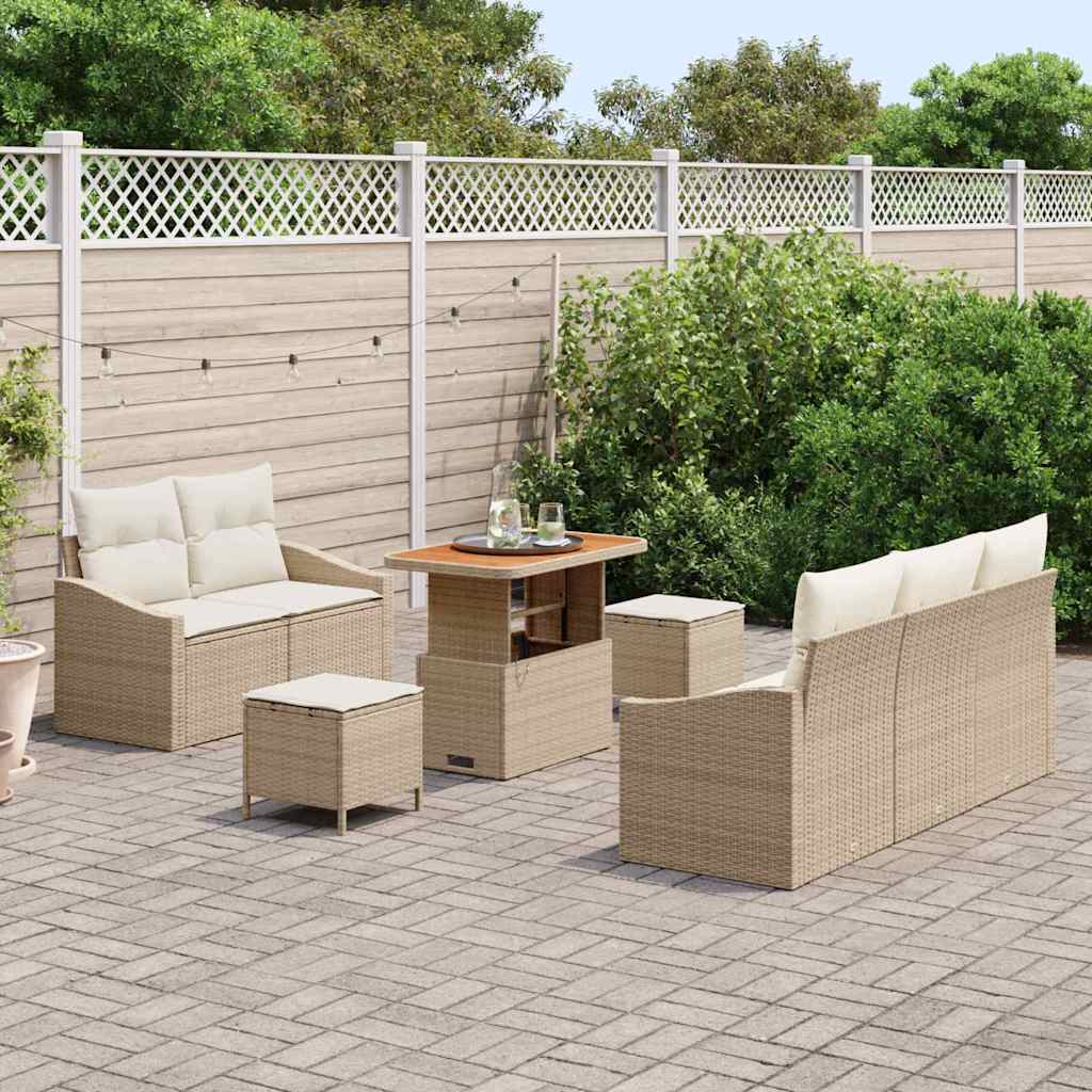 vidaXL 8-delige Tuinbankenset met kussens poly rattan acacia beige
