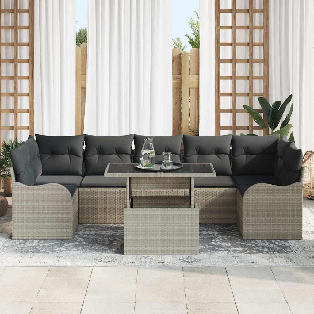 vidaXL 8-delige tuinset met kussens lichtgrijs poly rattan