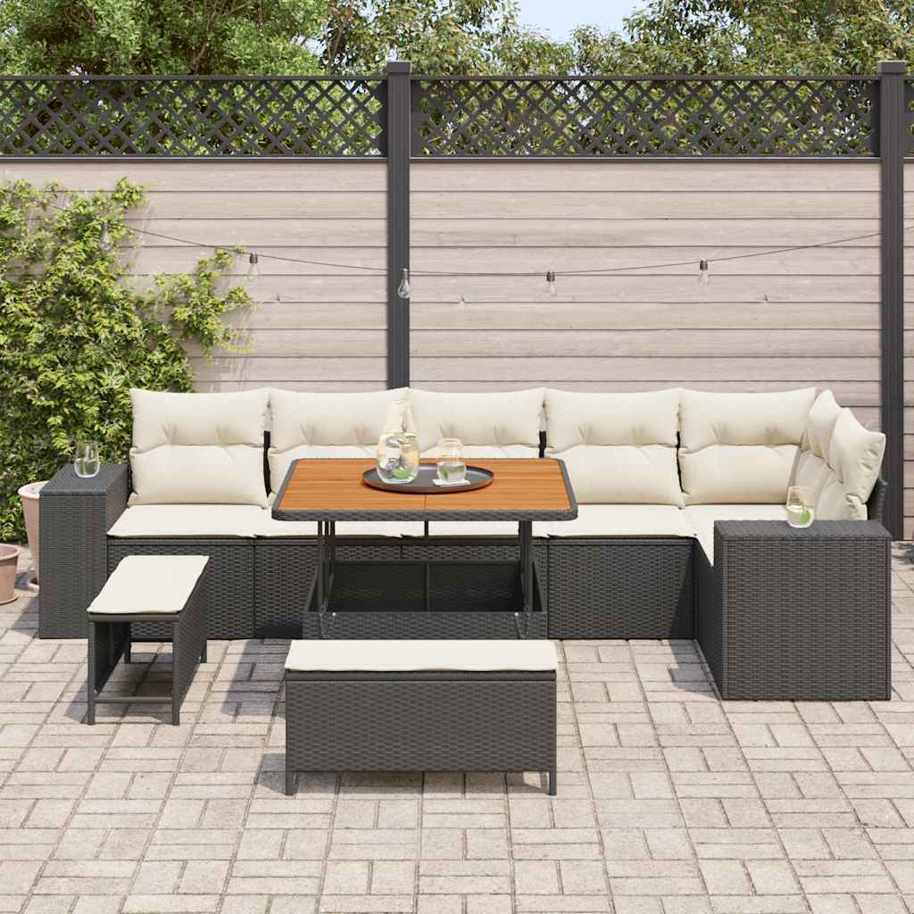vidaXL 9-delige Tuinbankenset met kussens poly rattan acacia zwart