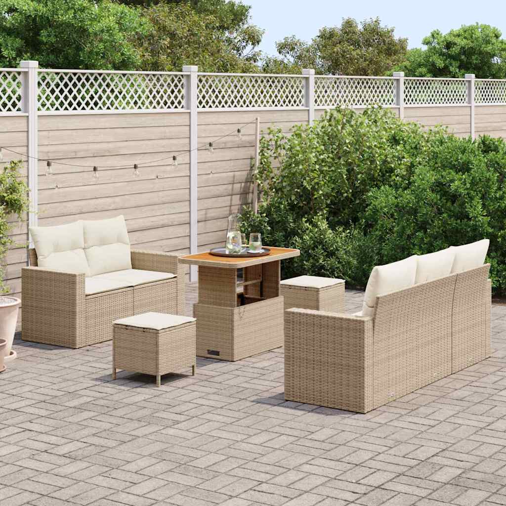vidaXL 8-delige tuinsofa set met kussens in Beige Poly Rattan Acacia