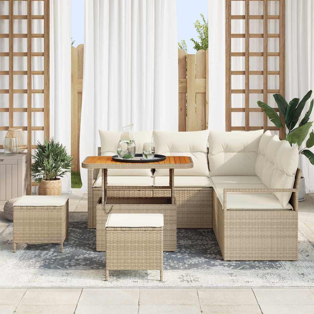 vidaXL 8-delige tuinset met kussens in beige poly rattan en acacia