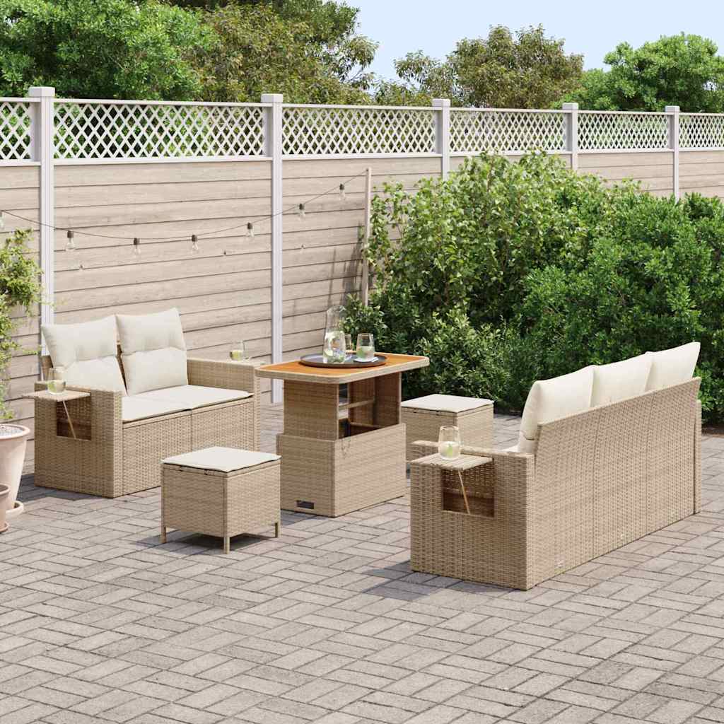 vidaXL 8-delige Tuinbankenset met kussens poly rattan acacia beige