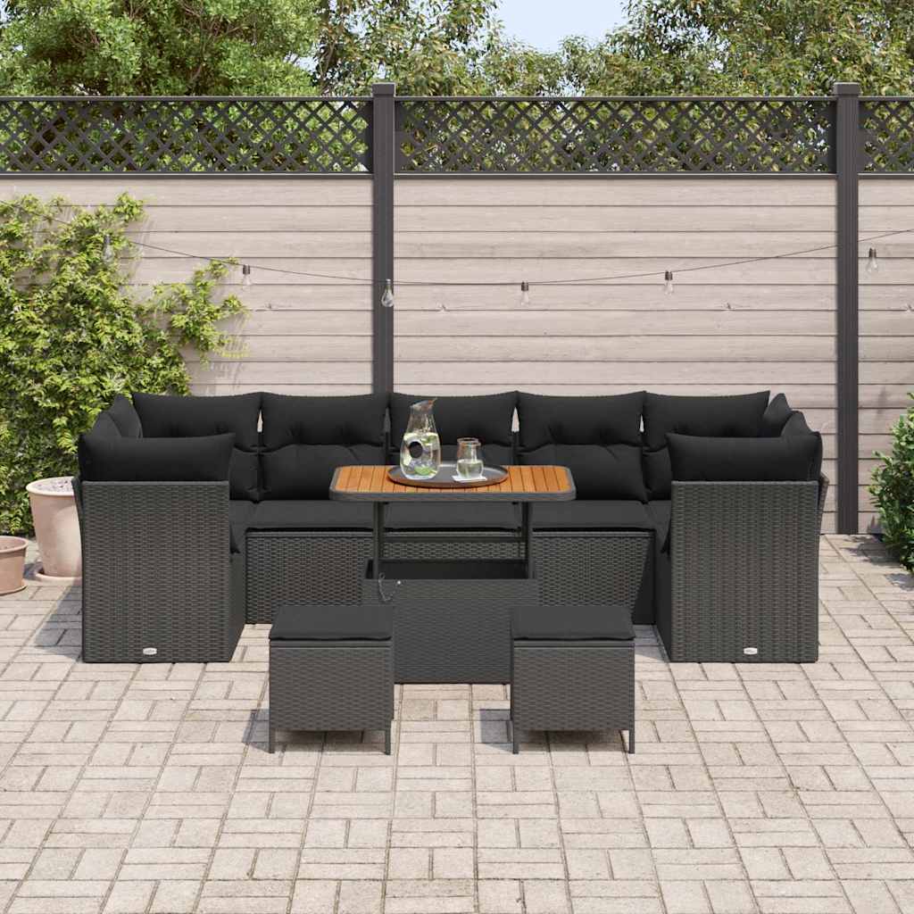 vidaXL 10-delige tuinsofa set met kussens zwart poly rattan acacia