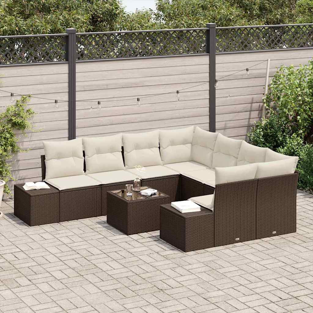 vidaXL 9-delige tuinset met kussens in bruin poly rattan