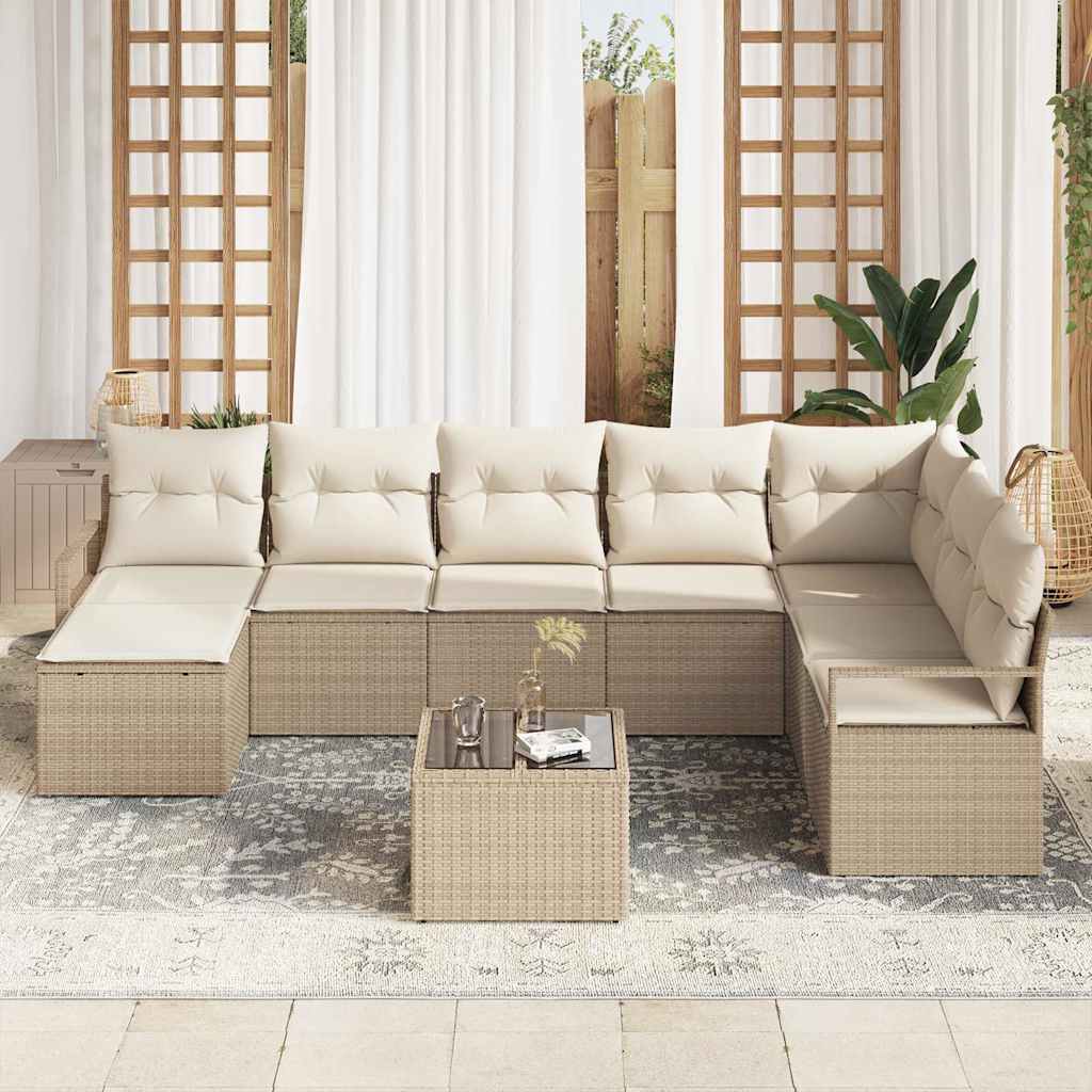 vidaXL 9-delige tuinsofa set met kussens in bruin van poly riet
