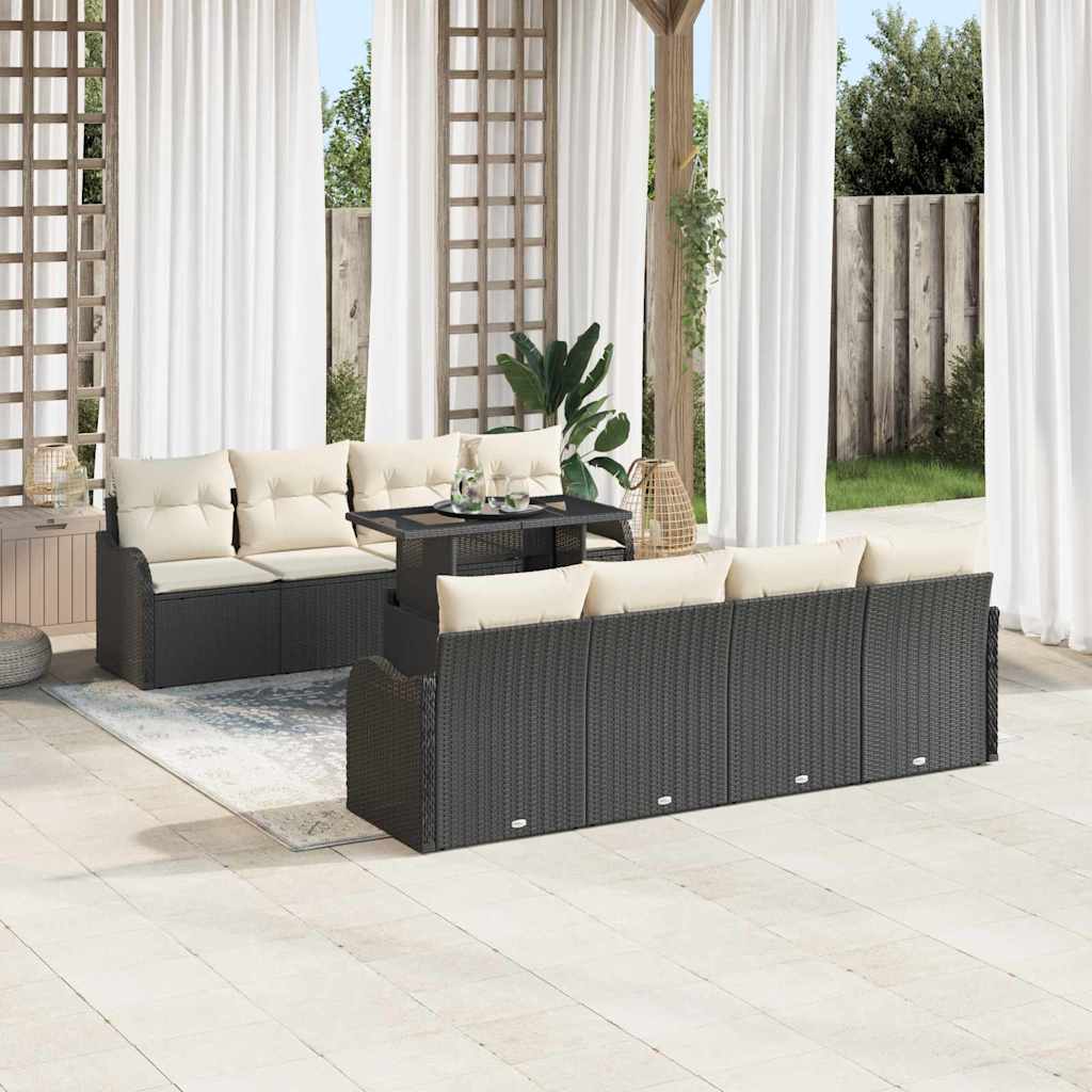 vidaXL 10-delige Tuinbankenset met kussens poly rattan zwart