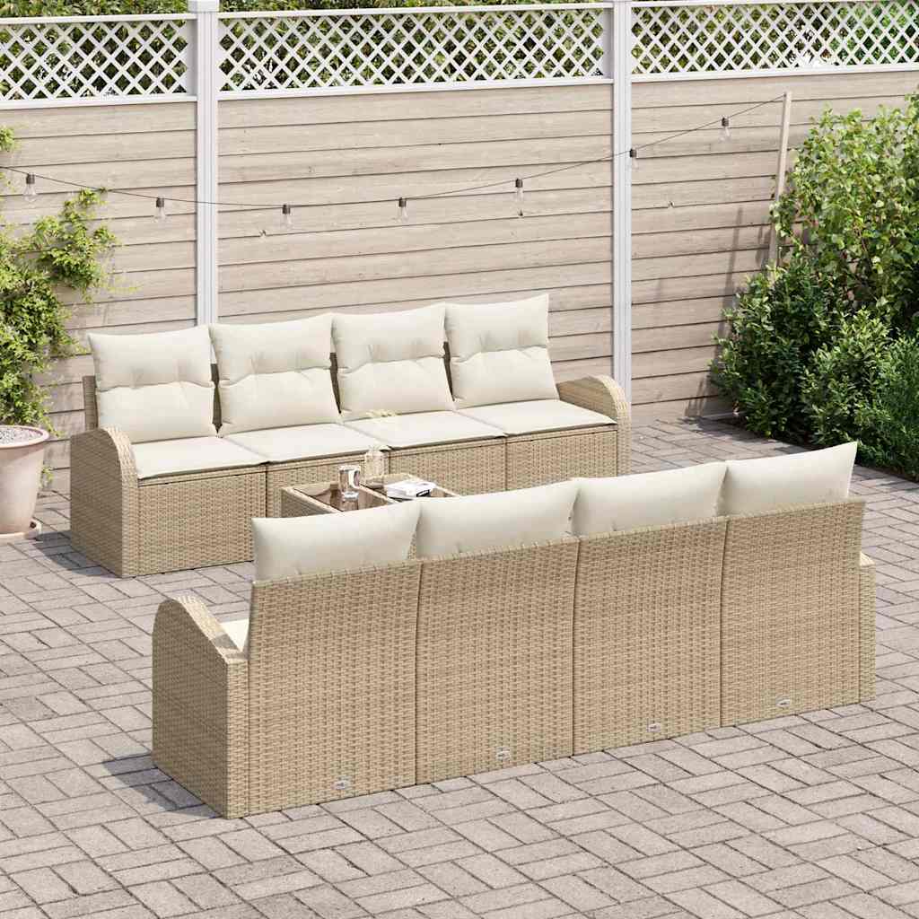 vidaXL 9-delige tuinsofa set met kussens in beige poly rattan