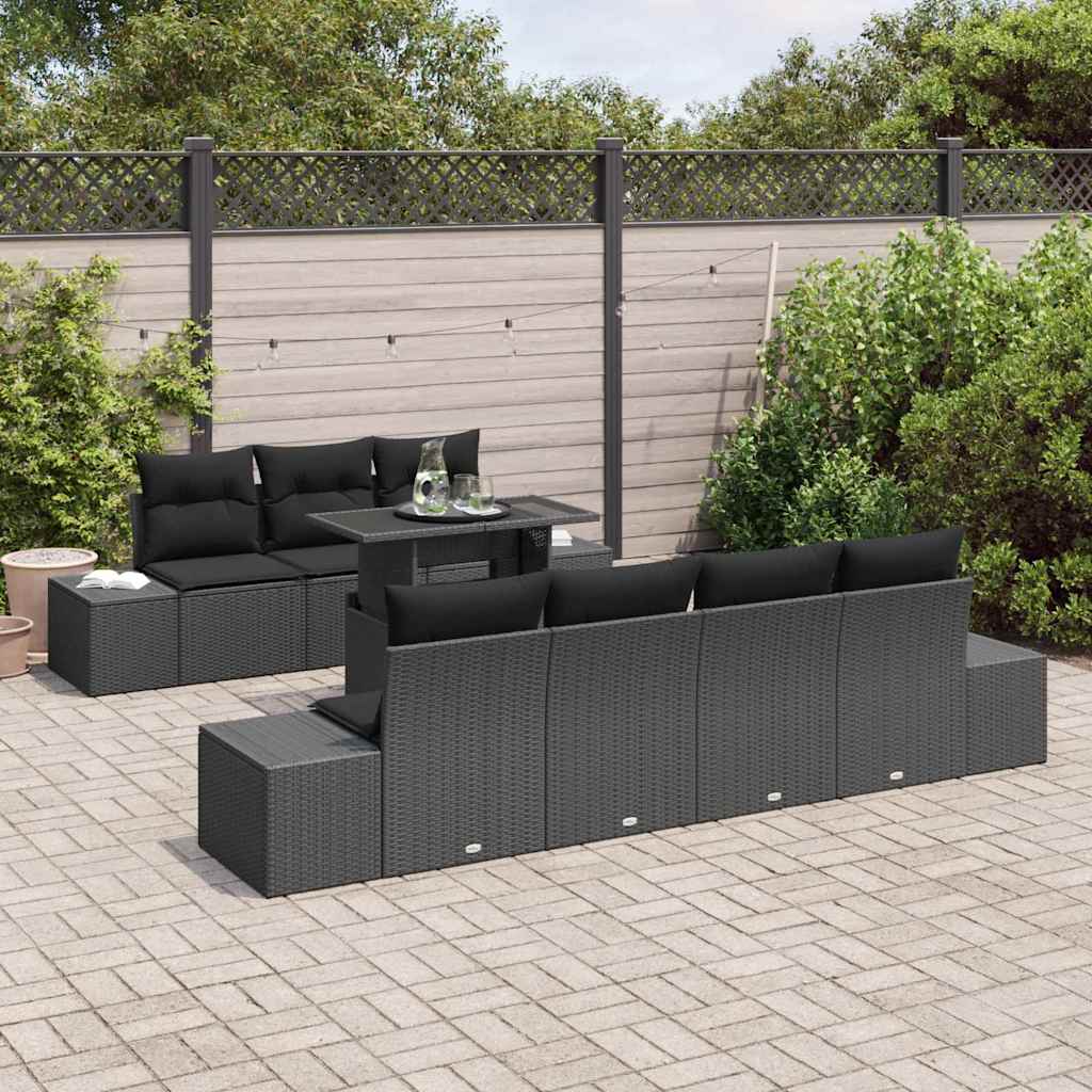 vidaXL 8-delige Tuin Sofaset met Kussens Zwart Poly Rattan