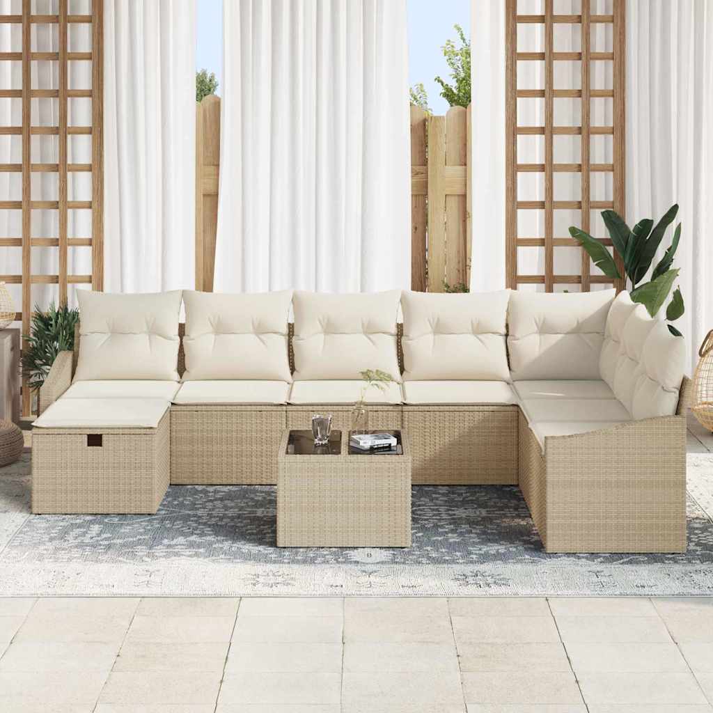 vidaXL 9-delige Tuinbankenset met kussens poly rattan beige