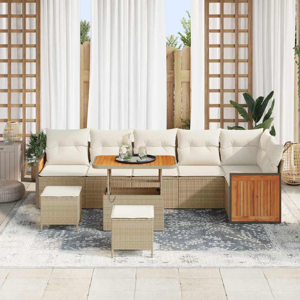 vidaXL 9-delige tuinsofa set met kussens - beige poly rattan en acacia