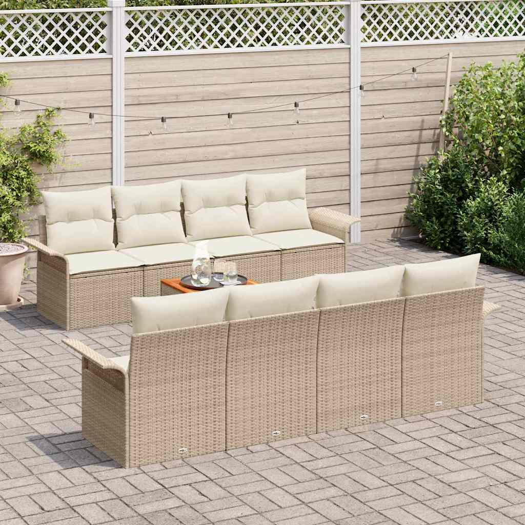 vidaXL 9-delige tuinsofa set met kussens in beige van poly rattan en acacia
