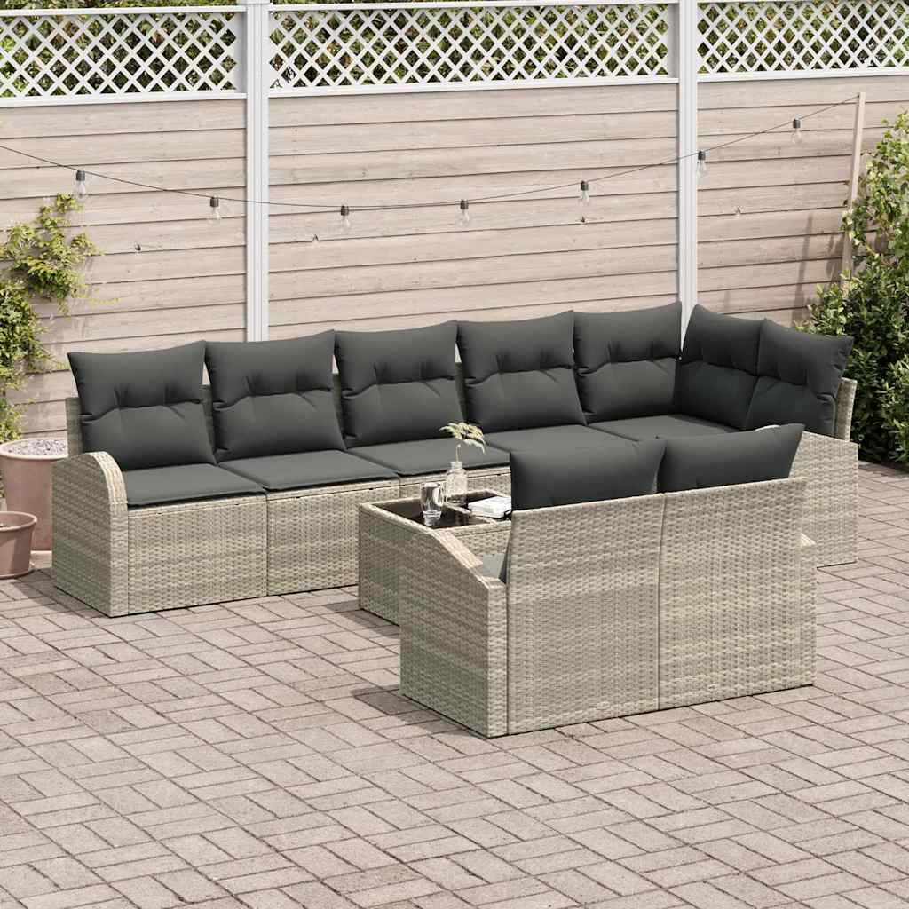 vidaXL 9-delige tuinsofa set met kussens in grijs poly rattan