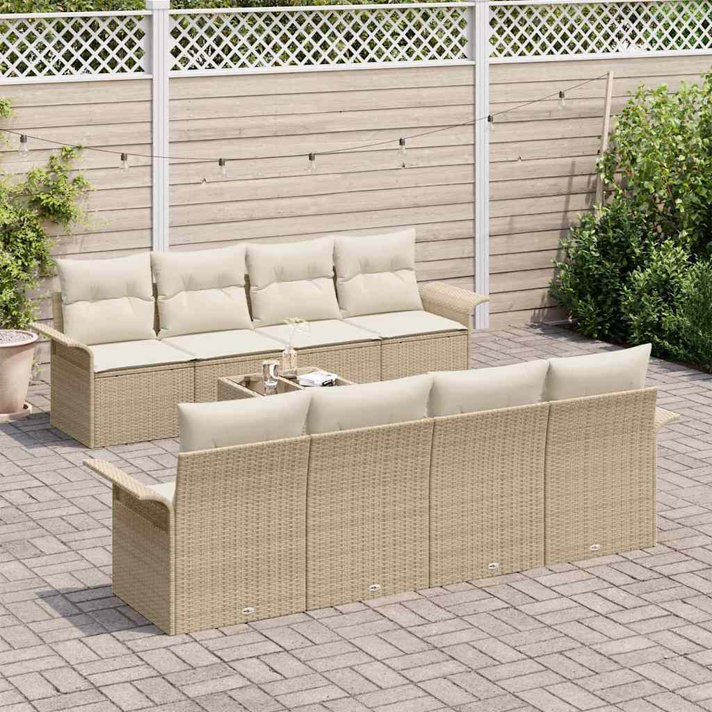 vidaXL 9-delige Tuinset Met Kussens Beige Poly Rattan