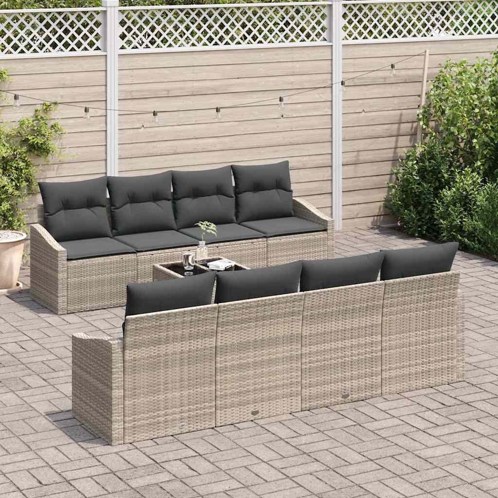 vidaXL 7-delige tuinsofa set met kussens in lichtgrijs van poly rattan