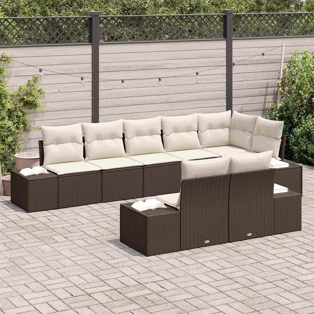 vidaXL 8-delige tuinbankset met kussens in bruin poly rattan