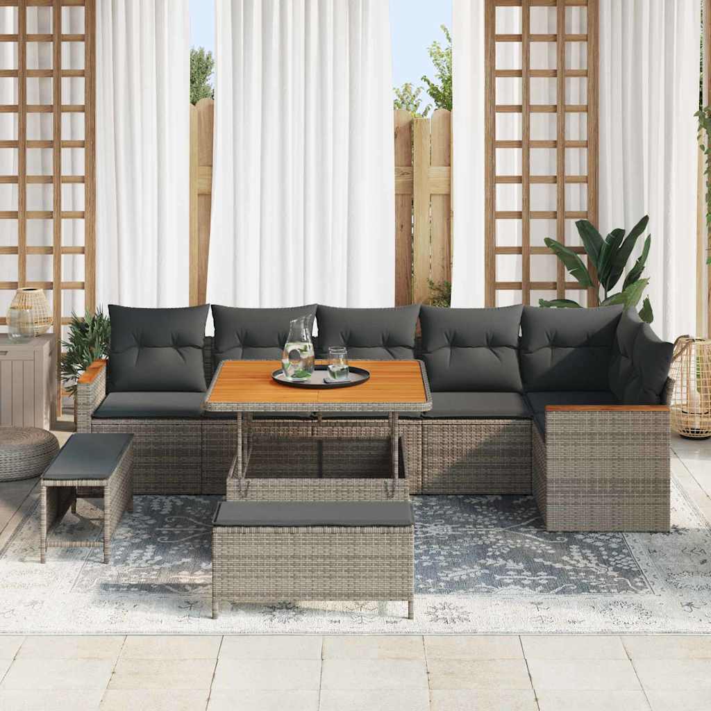 vidaXL 9-delige tuinset met kussens in het grijs van poly rattan en acacia