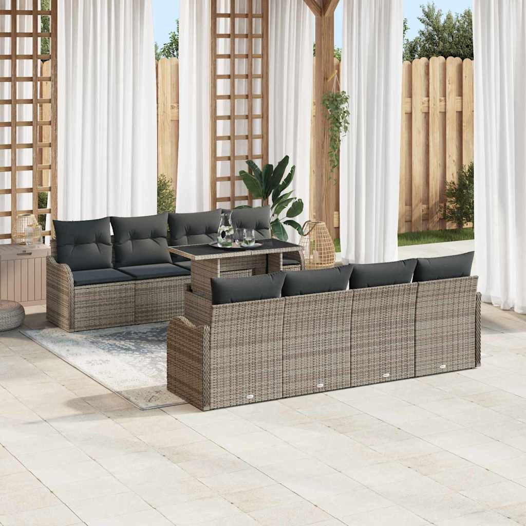vidaXL 10-delige Tuinbankenset met kussens poly rattan grijs