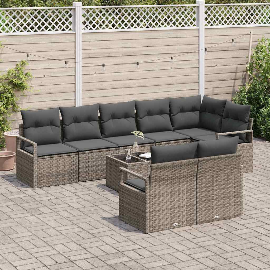 vidaXL 8-delige tuinbankset met kussens in het zwart van poly rattan