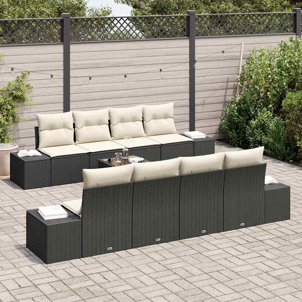 vidaXL 7-delige tuinset met kussens, zwart poly riet
