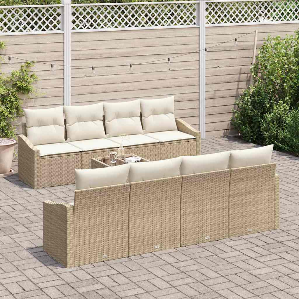 vidaXL 7-delige Tuinbankenset met kussens poly rattan beige