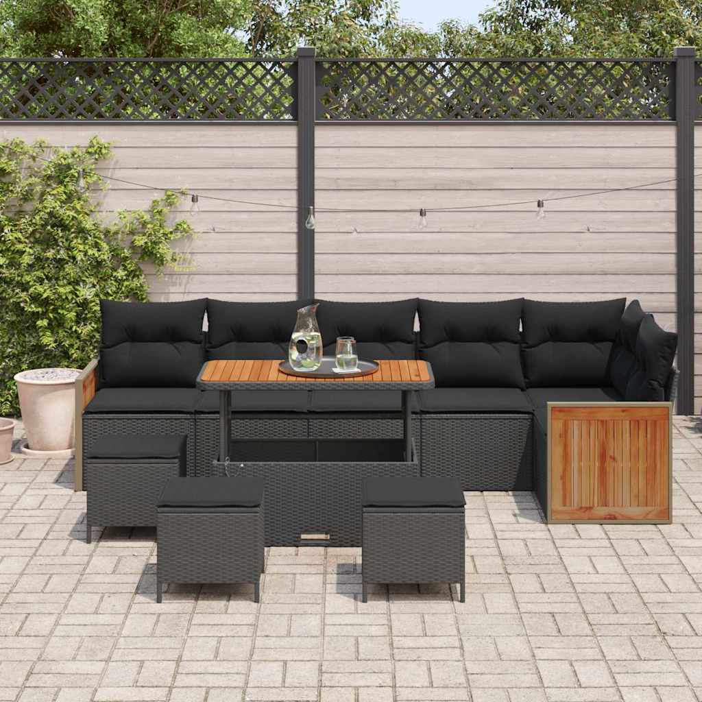 vidaXL 10-delige tuinsofa set met kussens zwart poly rattan acacia