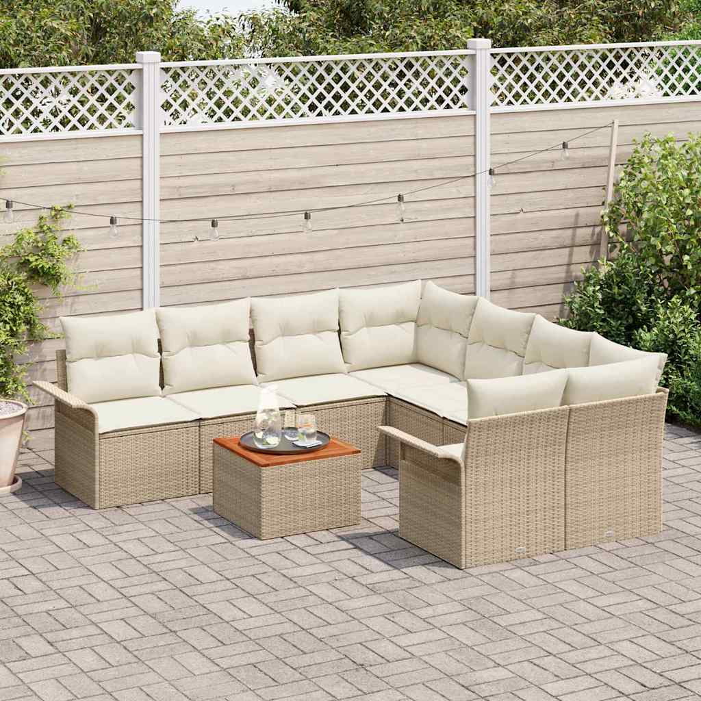 vidaXL 9-delige Tuinbankenset met kussens poly rattan acacia beige