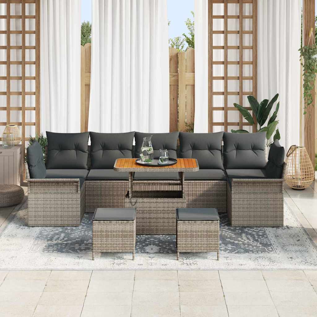 vidaXL 10-delige tuinset met kussens grijs poly rattan acacia