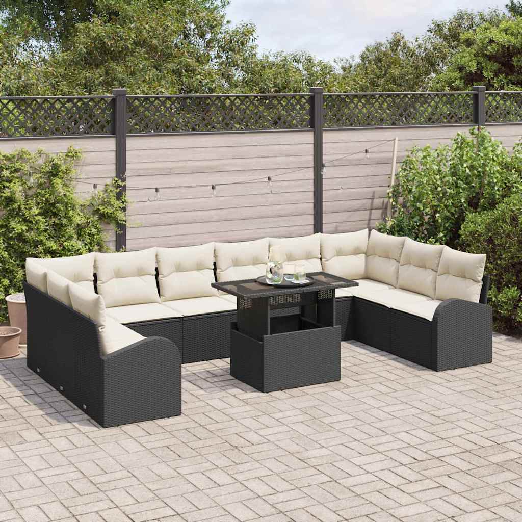 vidaXL 11-delige tuinmeubelset met kussens zwart poly rattan