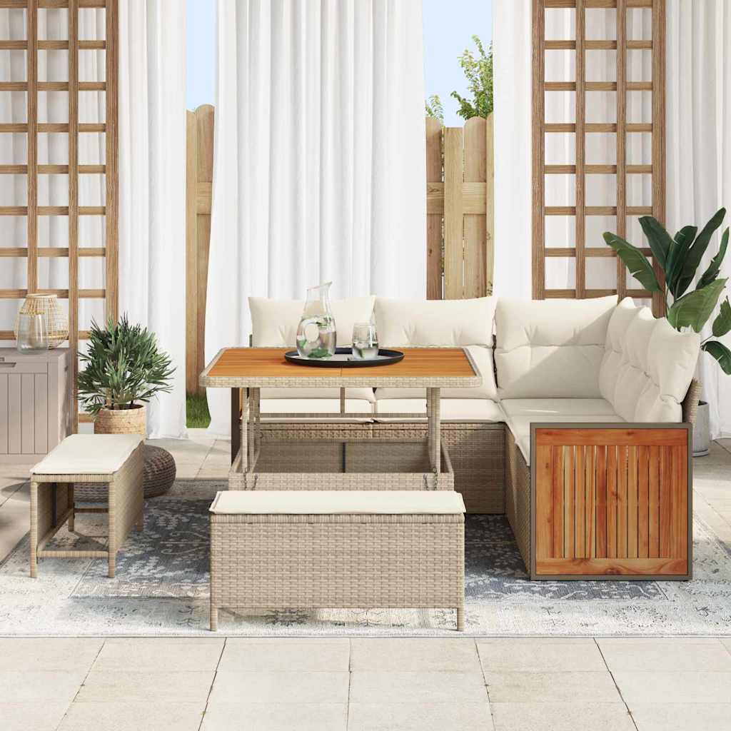 vidaXL 8-deligeTuinbankenset met kussens poly rattan acacia beige