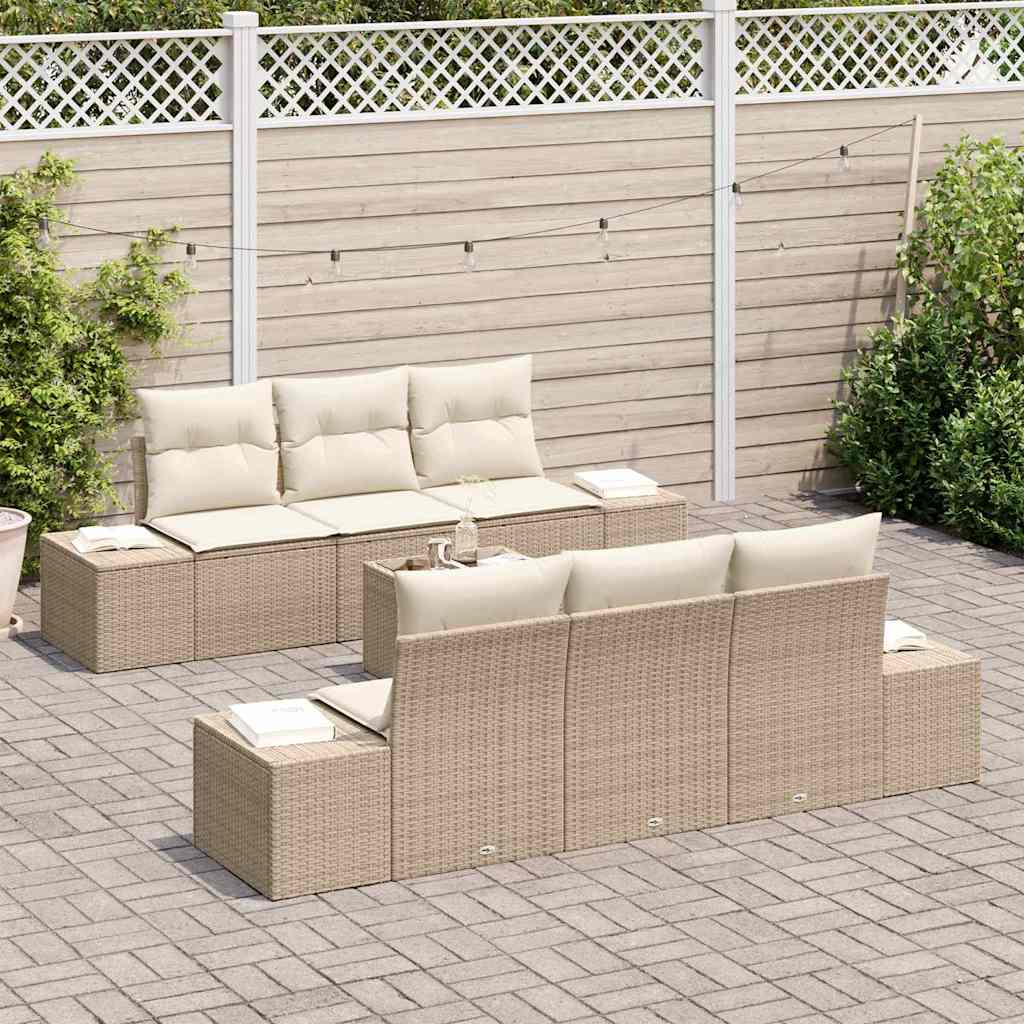 vidaXL 7-delige tuinset met kussens in beige poly rattan