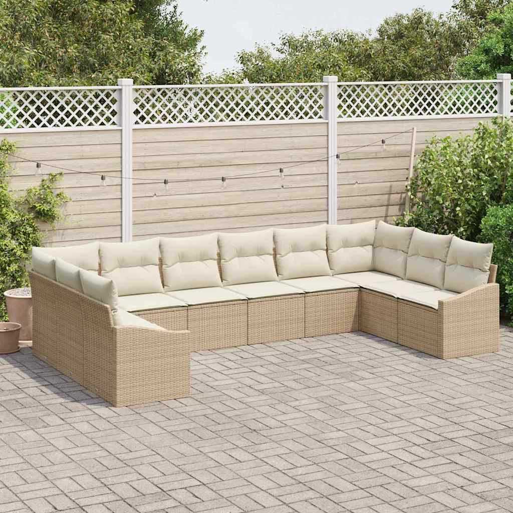 vidaXL 10-delige tuinset met kussens in het beige van poly rattan