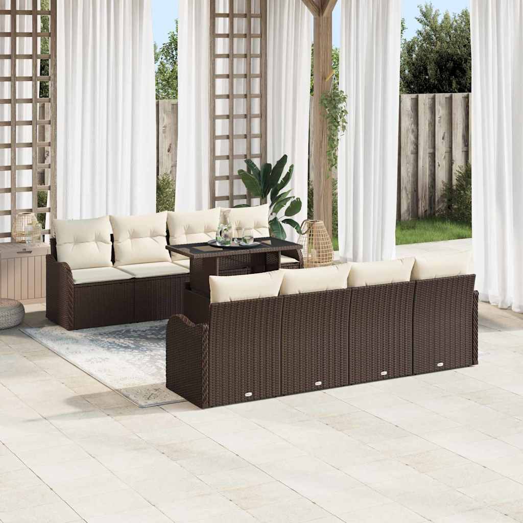 vidaXL 10-delige Tuinbankenset met kussens poly rattan bruin