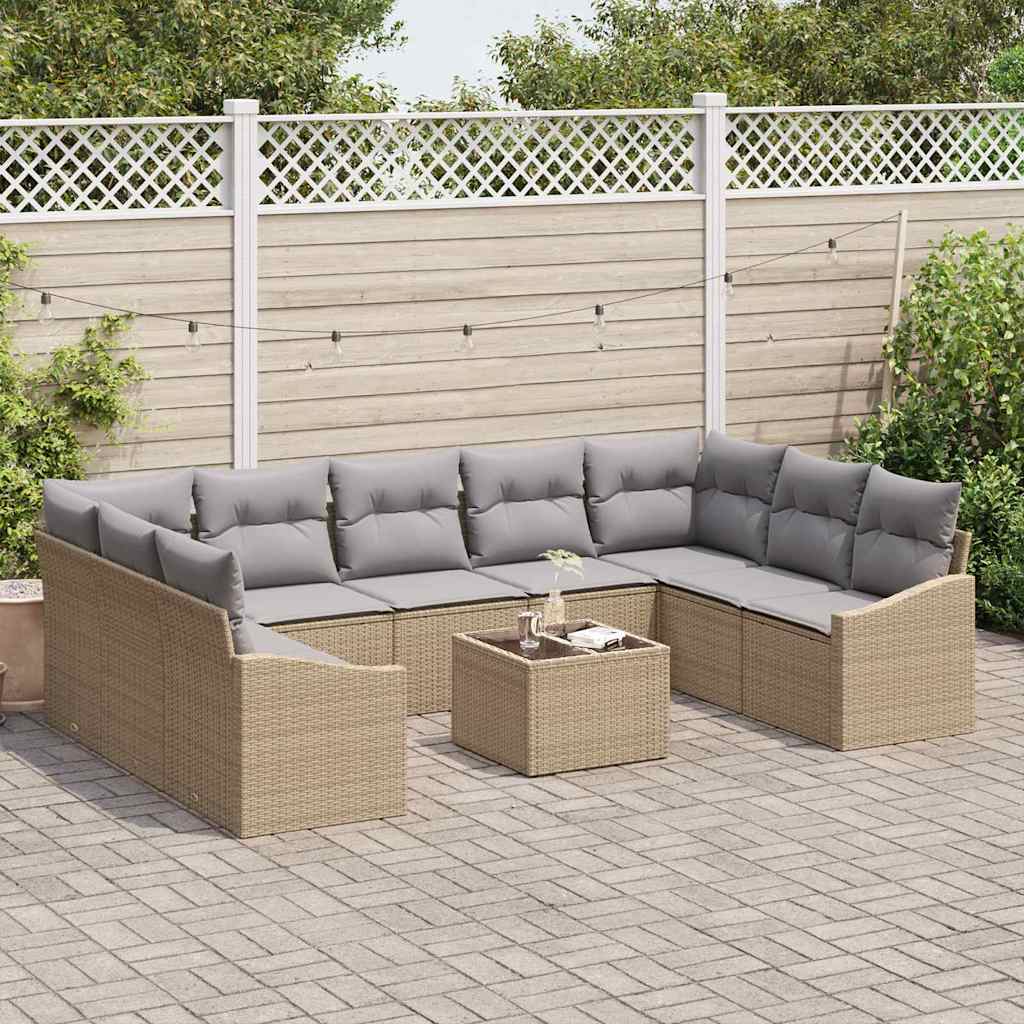 vidaXL 10-delige tuinset met kussens van zwart poly riet