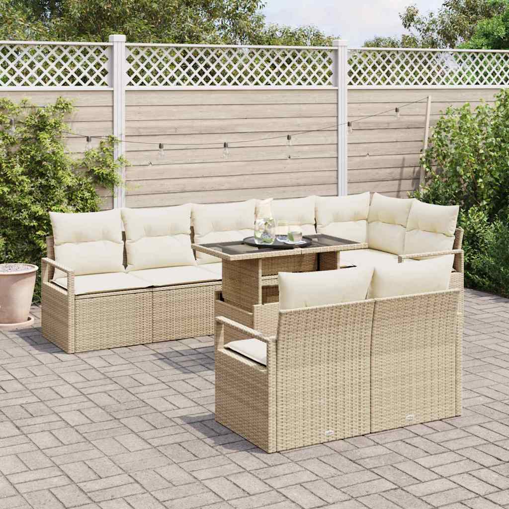 vidaXL 9-delige tuinset met kussens in beige poly rattan