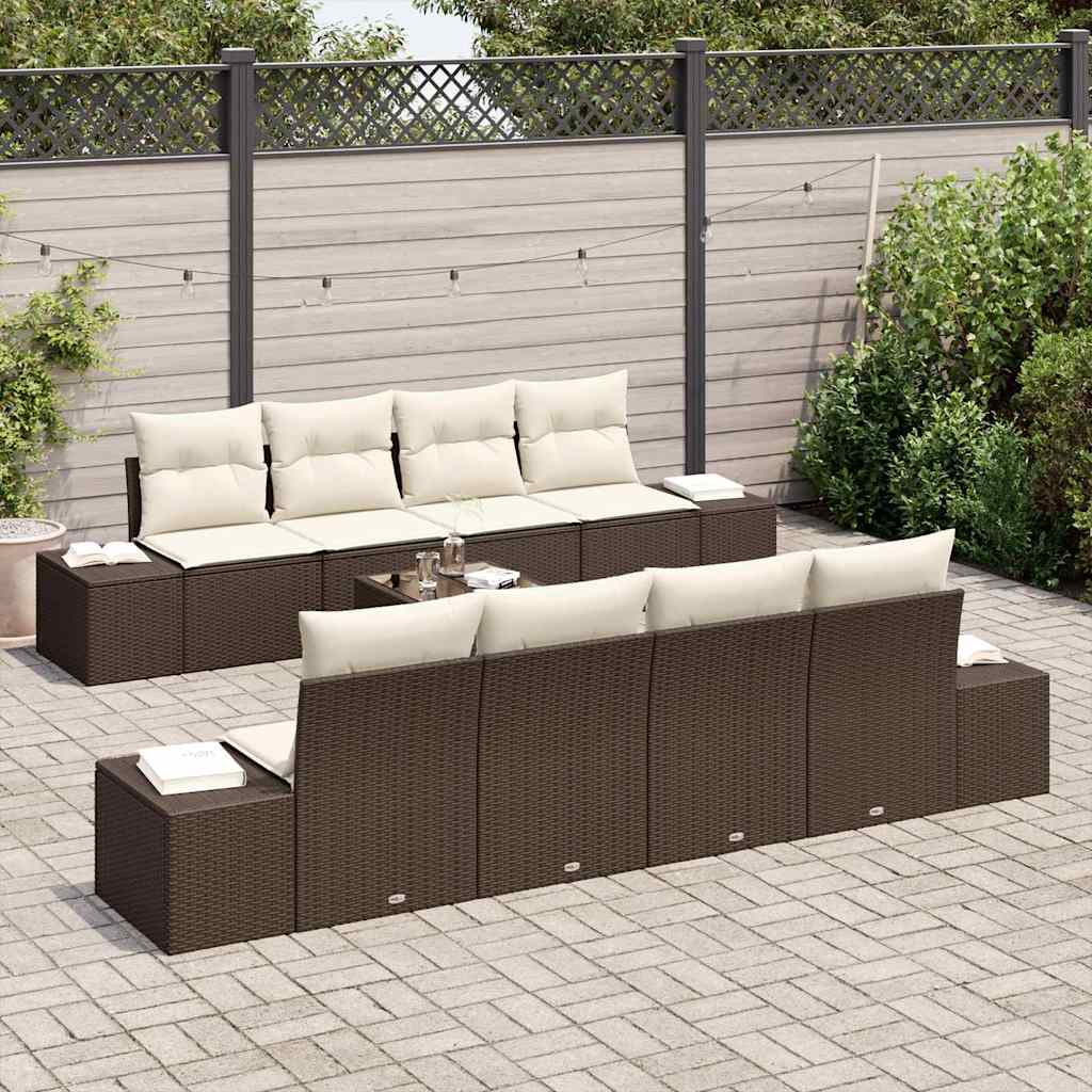 vidaXL 7-delige tuinbankset met kussens in bruin poly riet