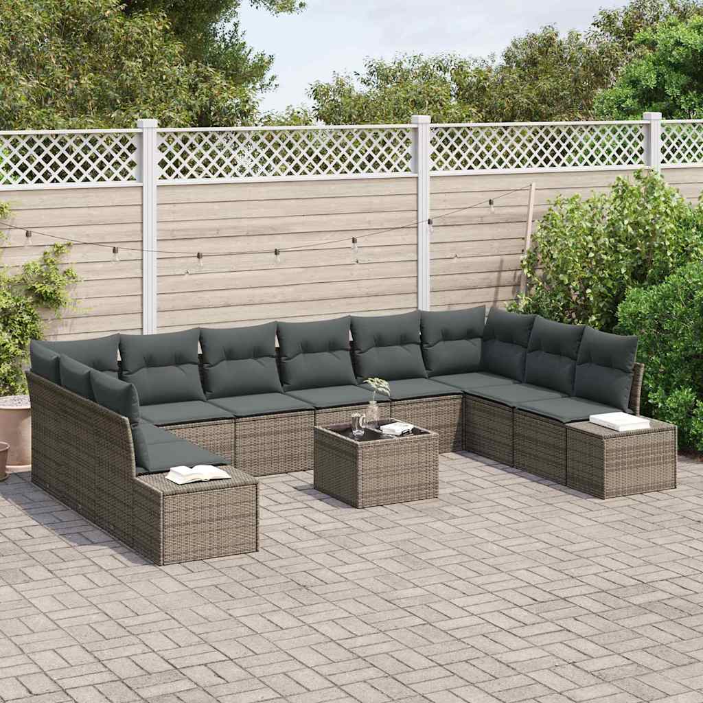 vidaXL 10-delige tuinsofa set met kussens in zwart poly rattan