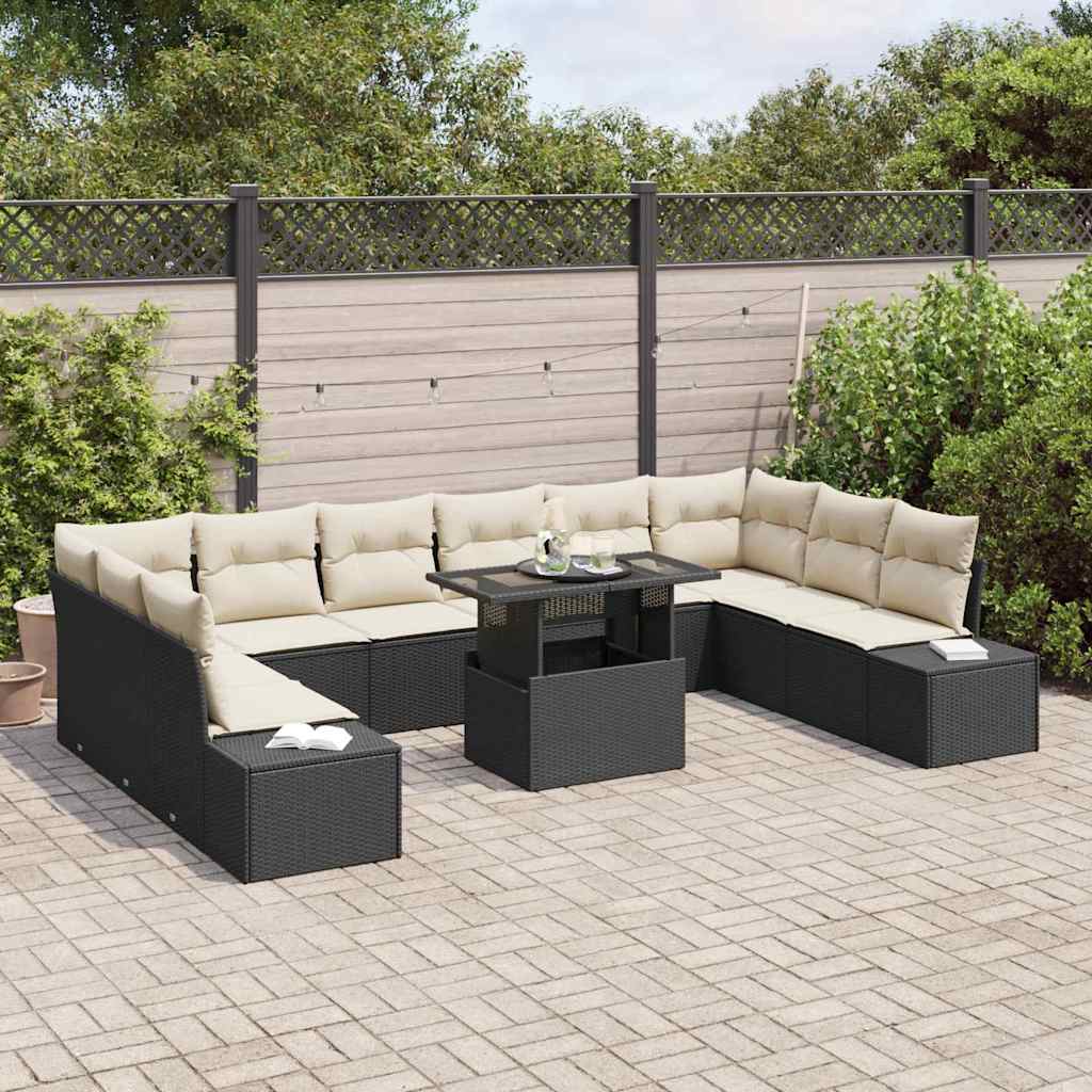 vidaXL 11-delige tuinsofa set met kussens - zwart poly rattan