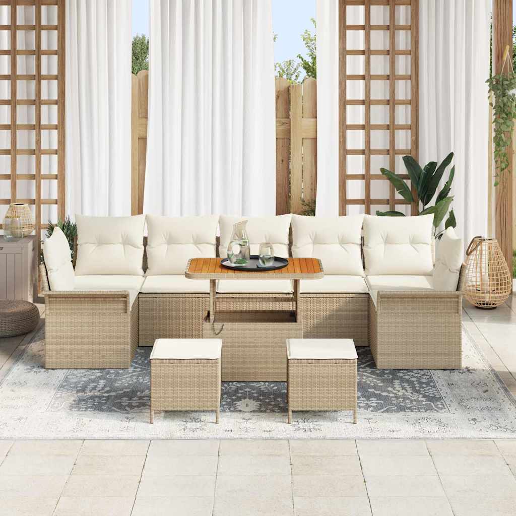 vidaXL 10-delige tuinsofa set met kussens in beige, van poly riet en acacia