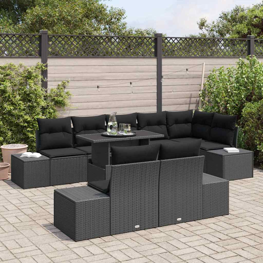 vidaXL 9-delige tuinsofa set met kussens in zwart poly rattan