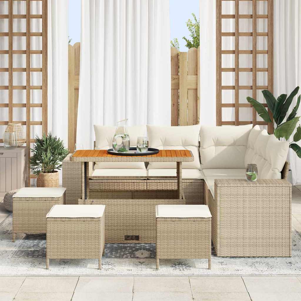 vidaXL 9-delige Tuinbankenset met kussens poly rattan acacia beige