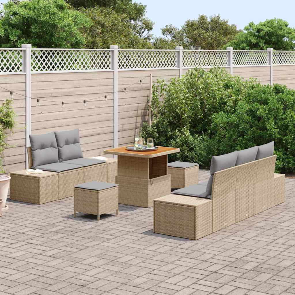 vidaXL 8-delige tuinset met kussens beige poly rattan acacia