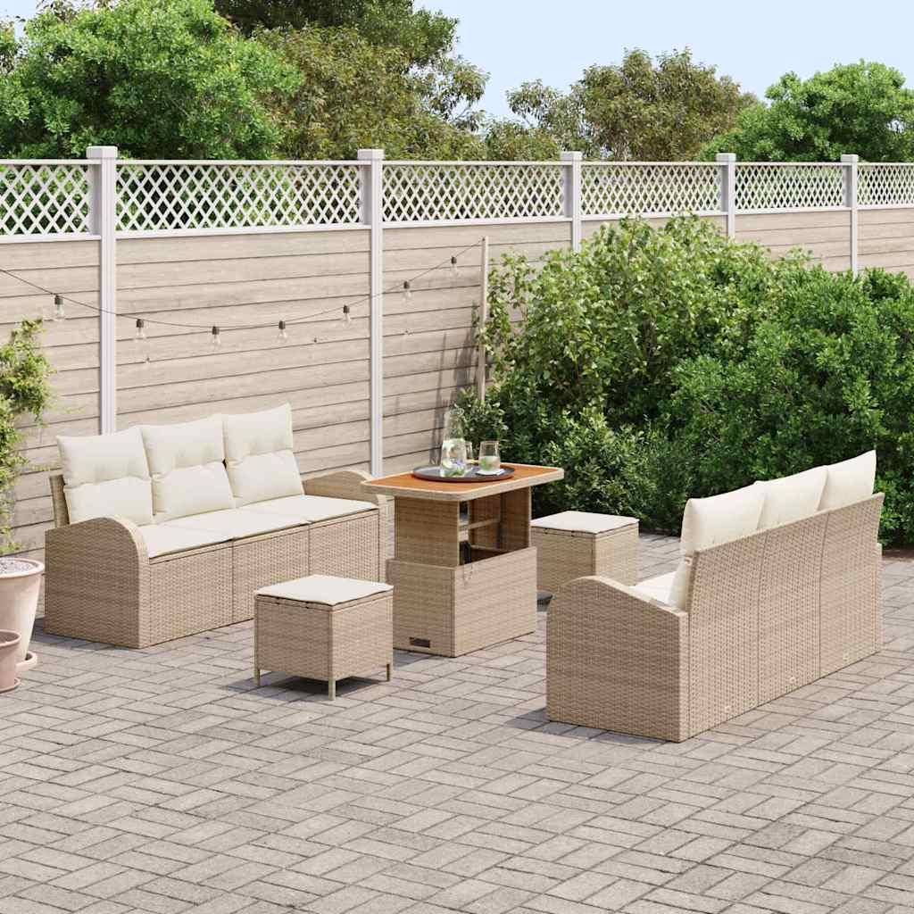 vidaXL 9-delige tuinsofa set met kussens in het beige poly rattan en acacia