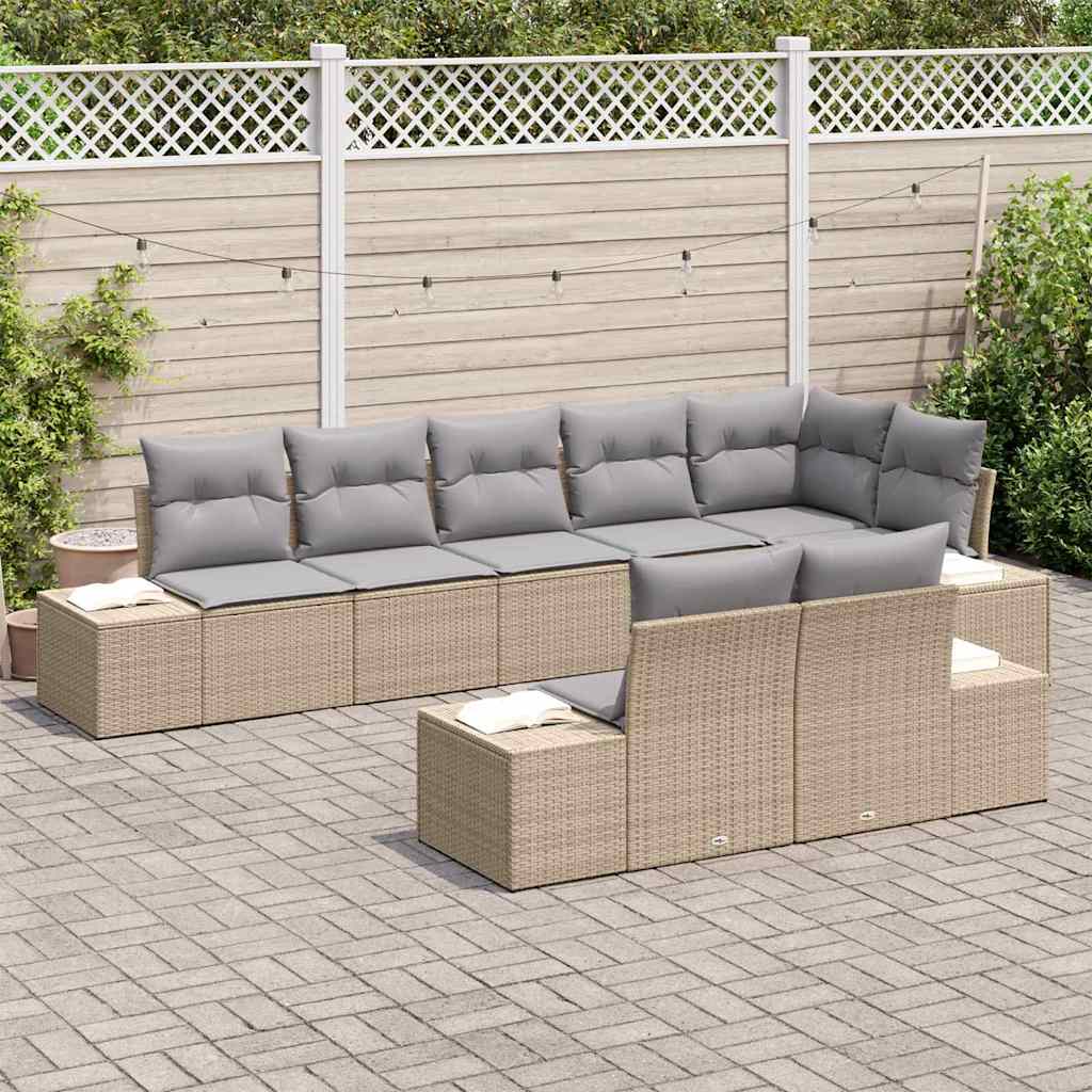 vidaXL 8-delige tuinset met kussens in beige poly rattan