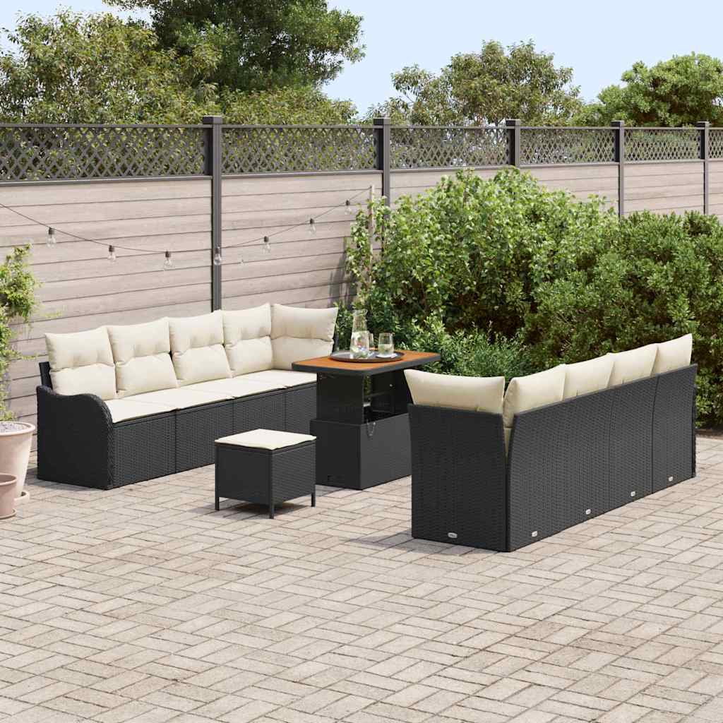 vidaXL 11-delige Tuinbankenset met kussens poly rattan acacia zwart